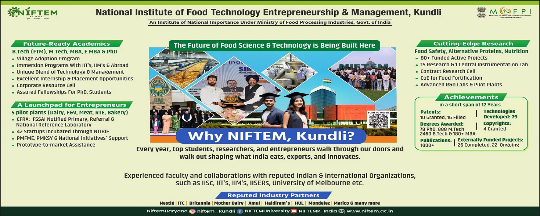 NIFTEM-K – A one stop solution provider for aspiring students, researchers and entrepreneurs in food and allied sectors