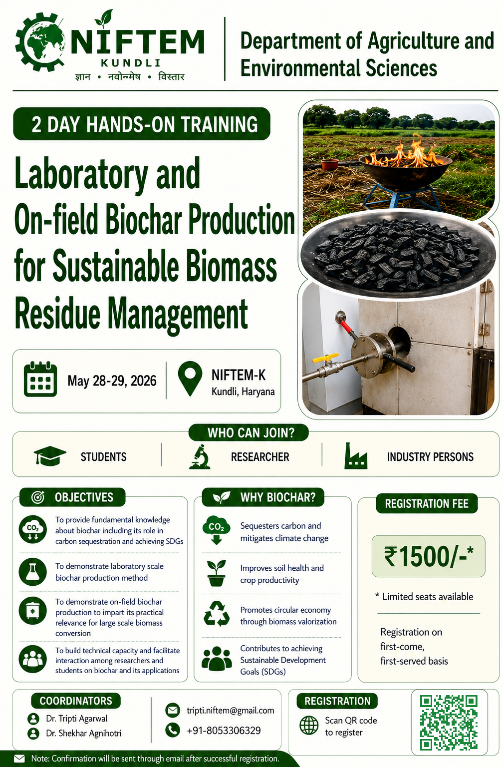 Laboratory and On-field Biochar Production for Sustainable Biomass Residue Managemen
